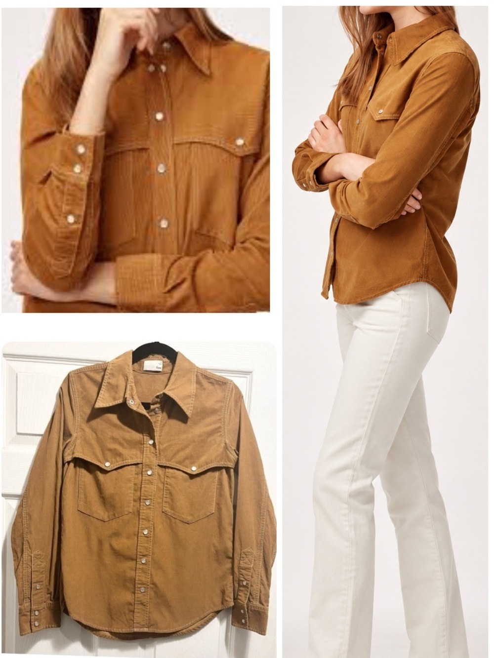 Aritzia Wilfred Free Kaila Shirt Corduroy Western Button Up Golden Amber Size XS